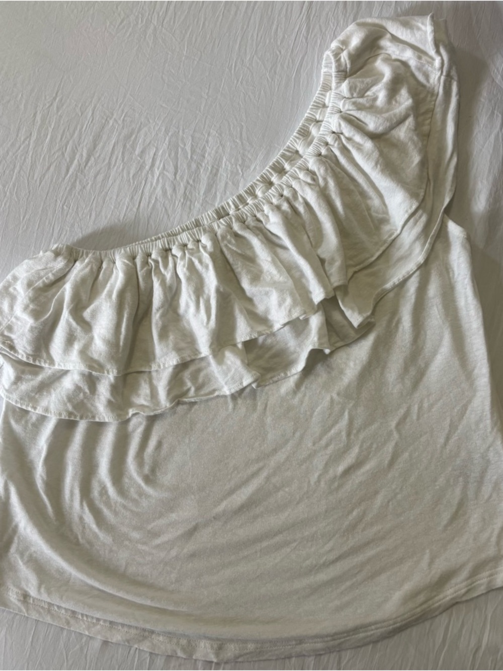 Ralph Lauren White One Shoulder Ruffle Top